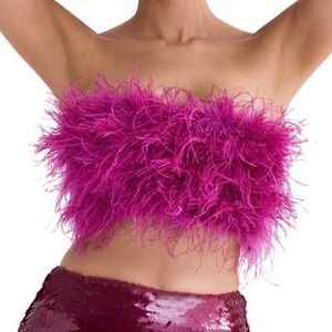 House Of CB Fenella Feather Strapless Crop Top In Pink Small